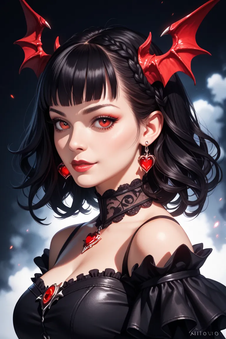 Devil girl with black hair and red eyes