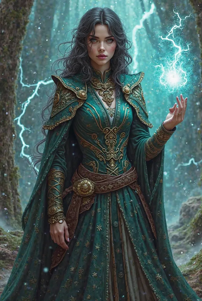 Now create the heroine and wizard Maria "Stormrider " she is a magician capable of controlling the 4 elements of nature in addition to being able to cast spells and powerful magic, She wears a garment covered with magical symbols. 