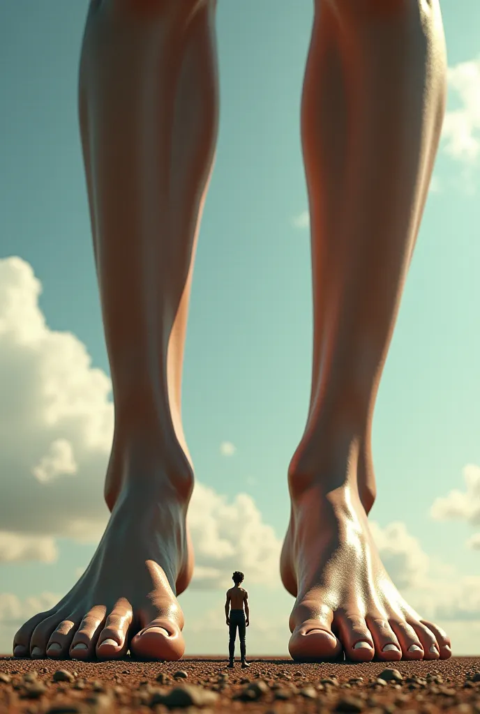 tiny man inside giantess feet 
