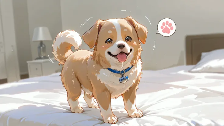 "a realistic plump dog, soft, shiny fur . he has a cute paw, round stomach and adorable expression, He has a cute paw with a short tail. He's trying to fry flour balls with a spoon using a fryer at home"