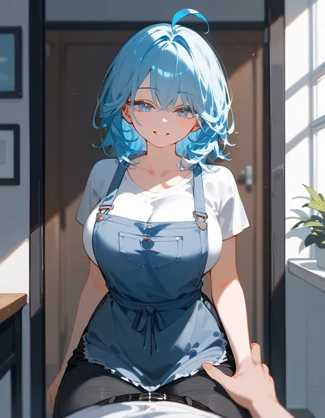 Score_9,Score_8_up ,Score_7_up ,highest quality, source_anime, highest quality, BREAK 1 girl, cute, 28 years old, (curvy:1.2), (medium hair, partial bangs:1.2), ahoge, (light blue hair, large breasts), (half closed eyes:0.6), small eyes, (close up), smile,...