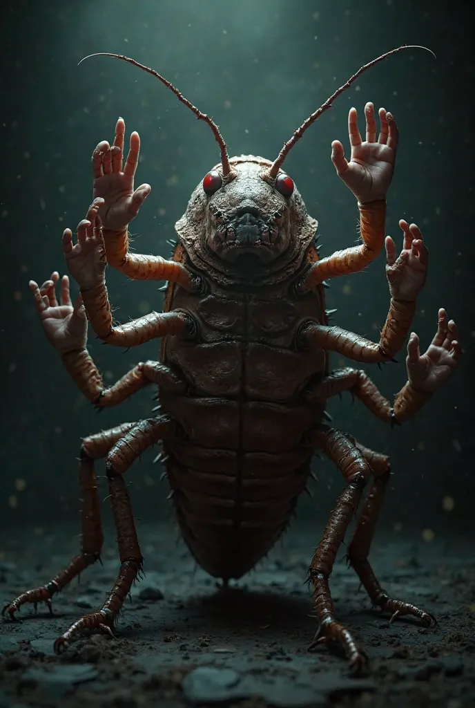 Cockroach body with ten baby hands 