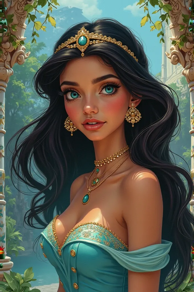  Dazzling Princess Jasmine, Picture in painting format , in action,  cinematic.