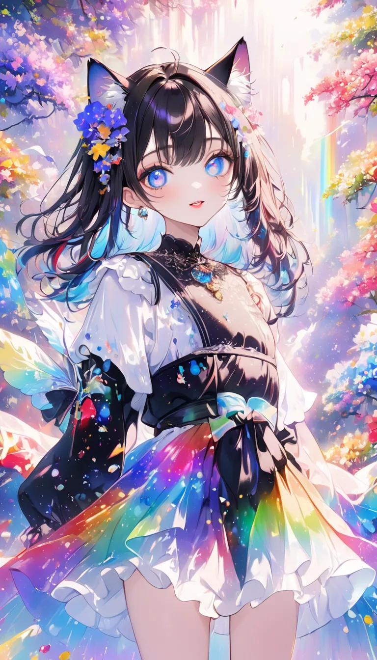 (((至high))), (((最high品質)))(, (super detailed)),  Watercolor and Oil Paintings , Very colorful tones,  psychedelic world in a devil suit , Watercolor splash,  souvenir photo,  kimono、 kimono, Beautiful Girl,  adorable by design,   girl, One cute girl, ( fac...