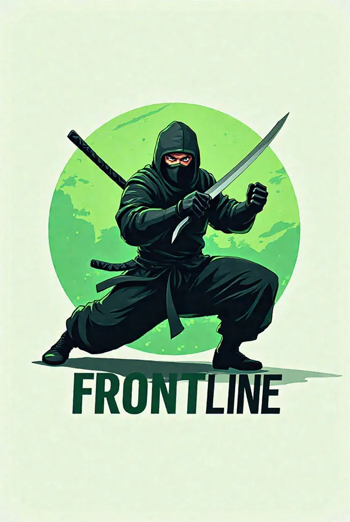 LOGO WITH A NINJA, Written: FRONTLINE, in the green color