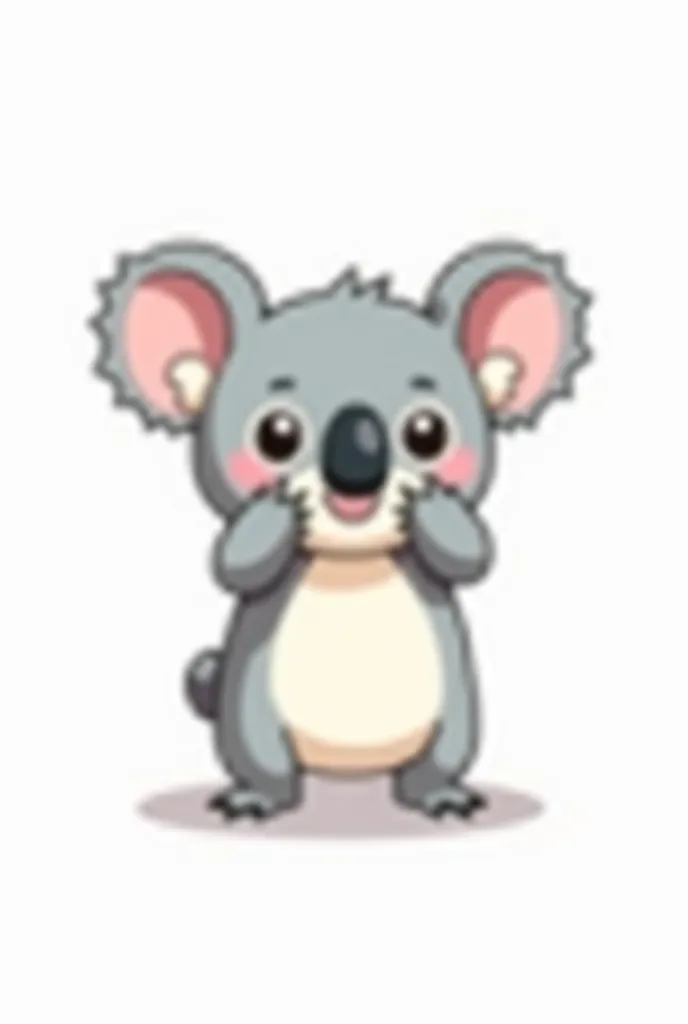 cute koala drawing with big ears.  Not too ish but very endearing .  smart but kind . Standing on two legs .  white background . He covers his ears.