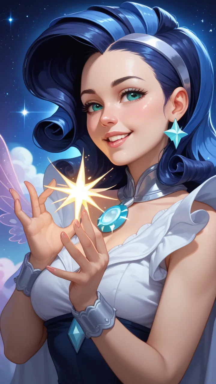 
3. Celestial Goddess – A mystical girl with cosmic hair that flows like the Milky Way, her skin shimmering with galaxies. She floats in a dreamy nebula, surrounded by orbiting planets and glowing constellations. She reaches out to create a new star with h...