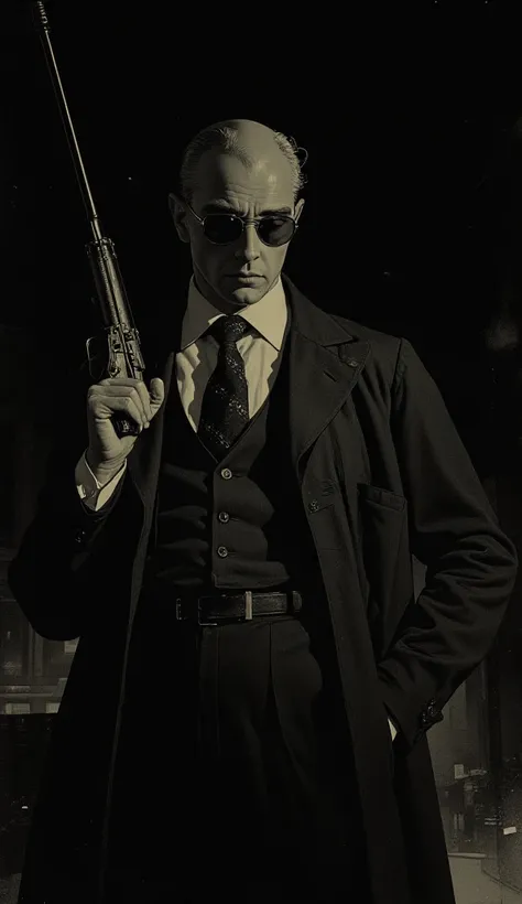 (masterpiece),(Highest quality),(Super detailed),(Ultra-high resolution),(Best illustrations),8k
Portrait of a gangster, 30 years old, classy suit outfit,holding a rifle, Thompson M1928, confident attitude.
Dark background,Film noir,Monochrome,dramatic lig...