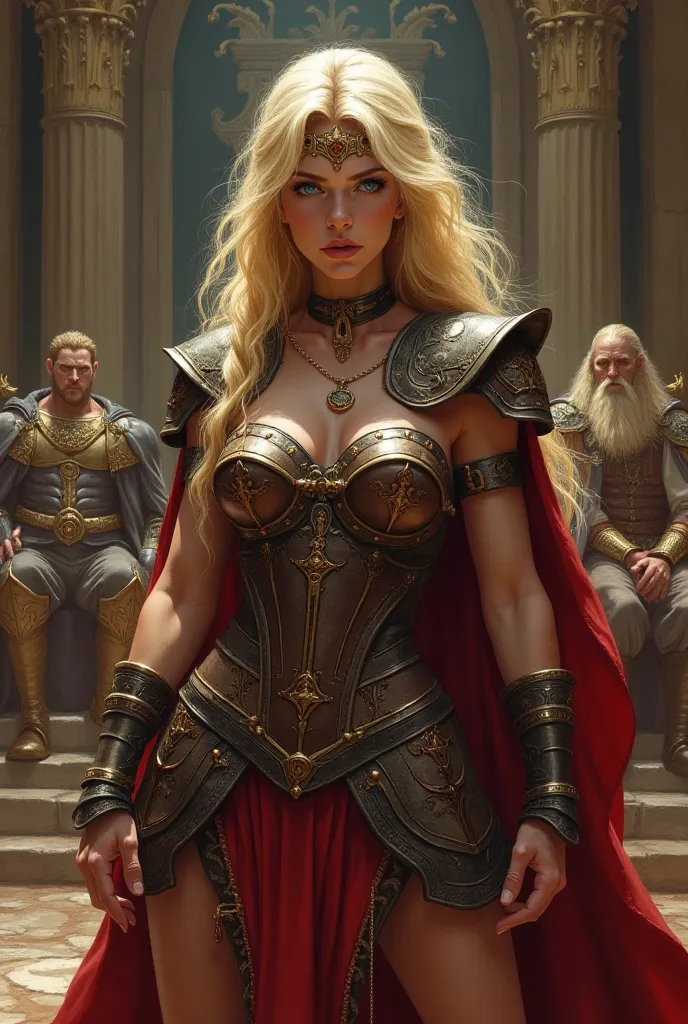 Female Gladiator, king, blond hair.