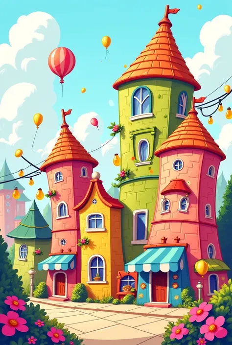 Create a cartoon illustration buildings