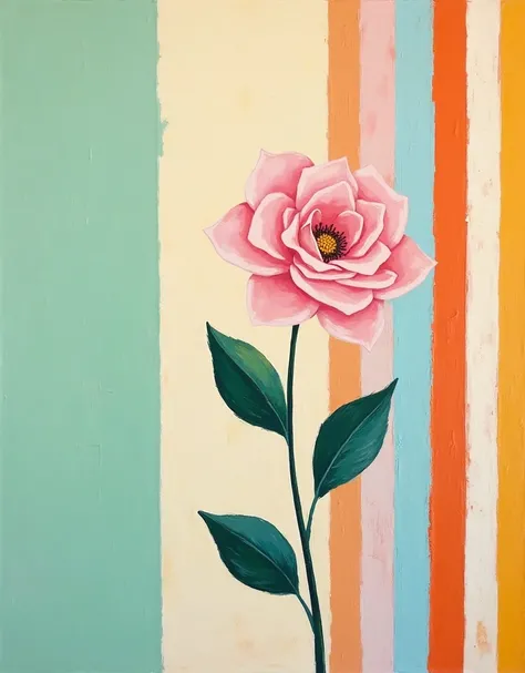 Oil painting style、Acrylic Paintings of Pink Rose Flowers、Even though the entire rose flower is small, the petals are simple in shape and large、(there is only one rose petal in the middle)、(Rose flowers are realistic and delicate)、Rose leaves are also real...