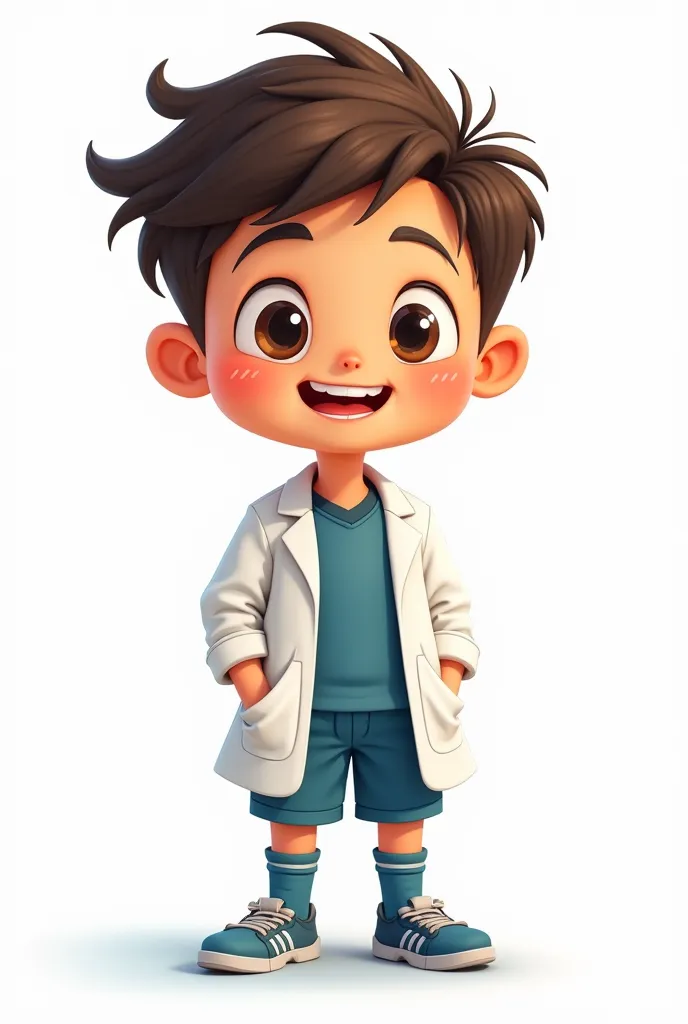 Cartoon boy, short hair,  white tanned skin,  black eyes, Doctor and soccer player dress, white background