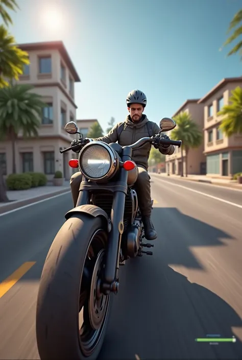 a close up of a person holding a motorcycle in a game, a screenshot by Odhise Paskali, trending on cg society, samikshavad, mobile game, fps game, gaming, fps shooter game, style of inside game, mobile game style, vr game, screenshot from game, in game, tr...