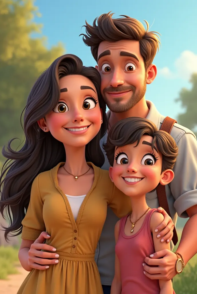 a close up of a cartoon family with a  and a man, a character portrait by Drew Tucker, trending on cg society, serial art, cartoon style illustration, cartoon art style, cartoon artstyle, animated style, in style of disney animation, animated series, carto...