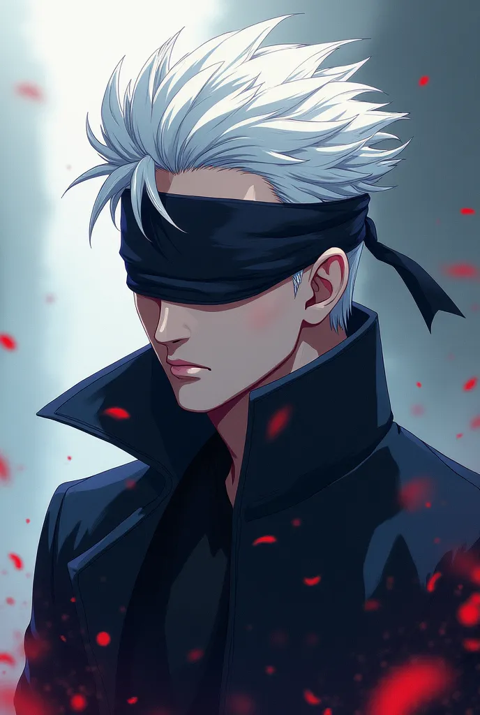 A guy with white hair with a blindfold, anime art