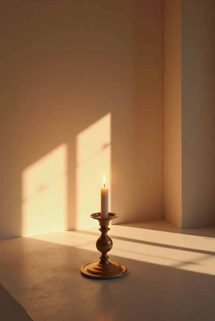 A plain room with a candlelight and a brass candlestick. elevation view