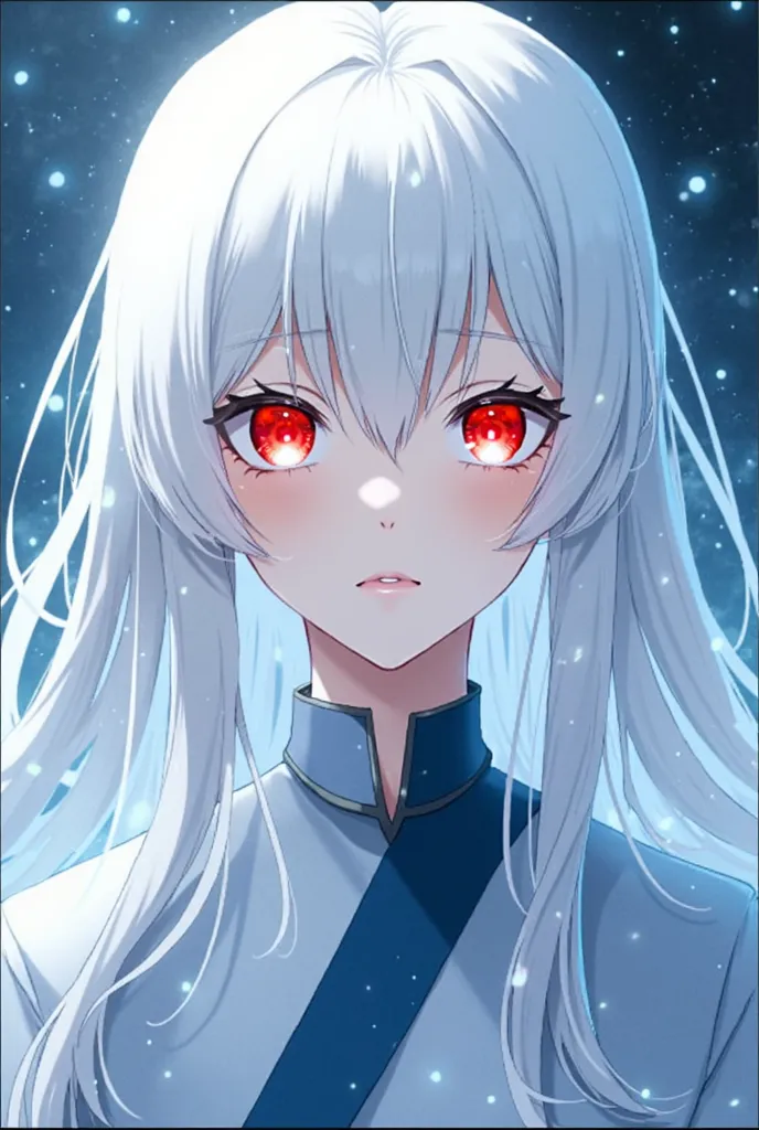 A boy anime character, white hair, long hair,  straight hair, blue eyes, beautiful, design,  Japanese anime .