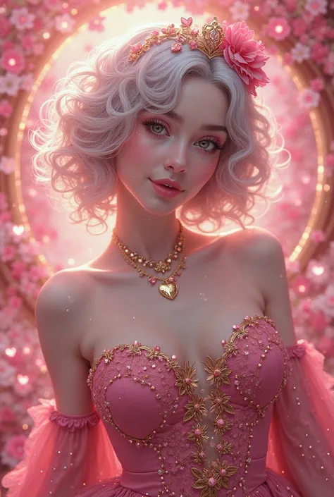 (masterpiece,  top quality, best quality, official art, beautiful and artistic:1.2), (1 fantasy girl), very detailed, Glamorous Jewelry,  Long, Shapeless Hair , (Fractal Art:1.3),colorful,HIGHEST LEVEL DETAILS.Expressed in the shape of a heart、Heart shaped...