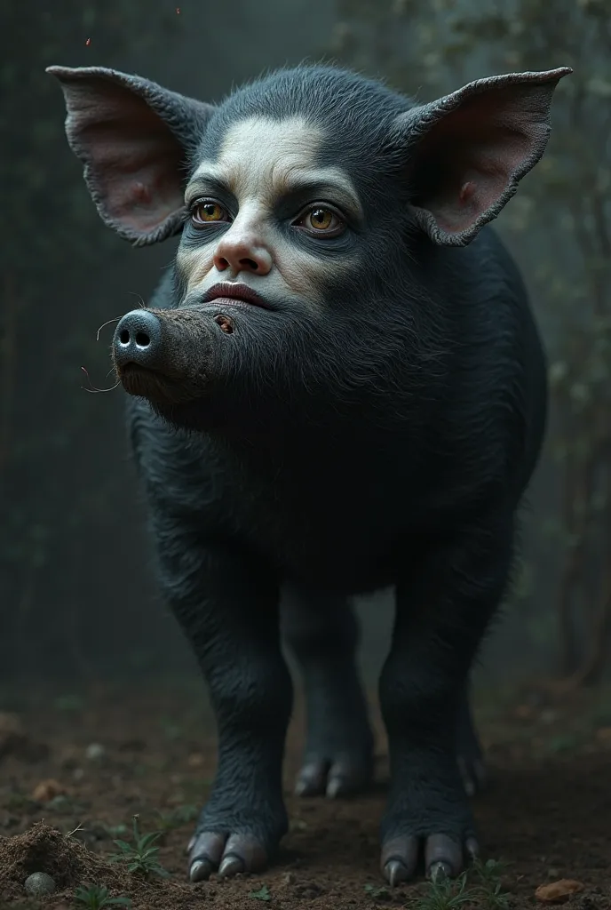 Black pig with a woman's face