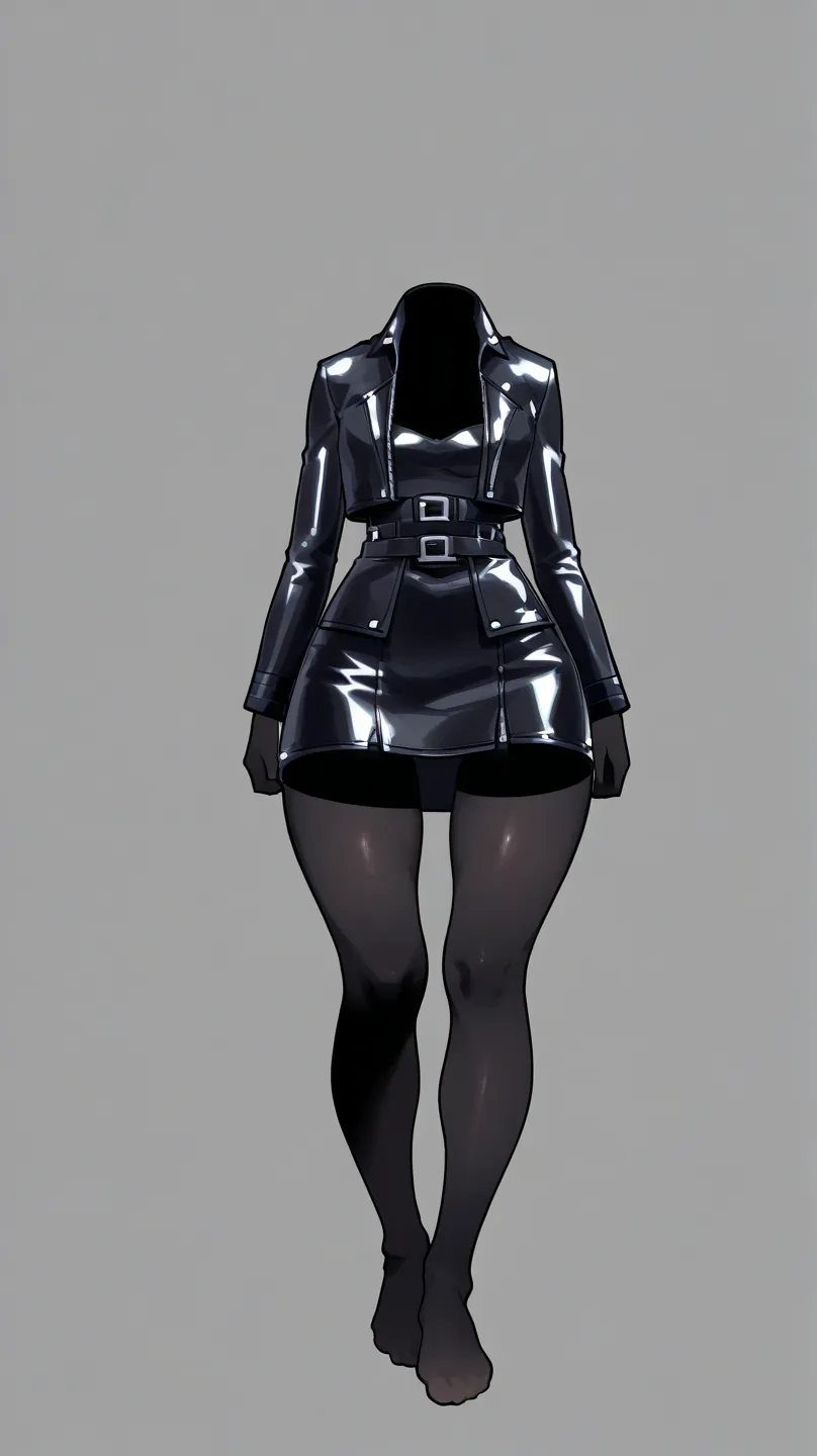 ((invsbody)), leather jacket with skirt  ((no hair, no head, no feet)), Best Quality, High Details, ((wide hips))