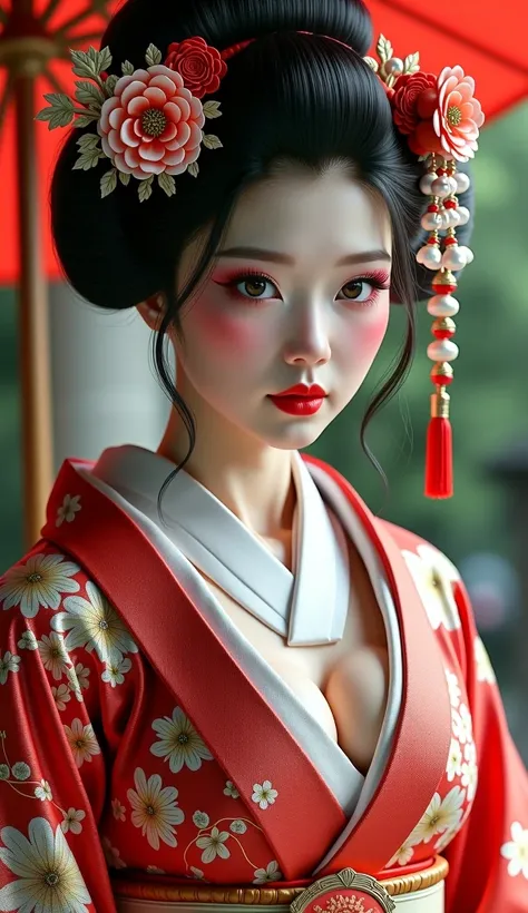 Japanese girl,big breast,cleavage,wearing geisha clothes