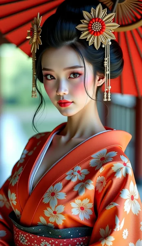 asian girl,big breast,cleavage,wearing geisha clothes