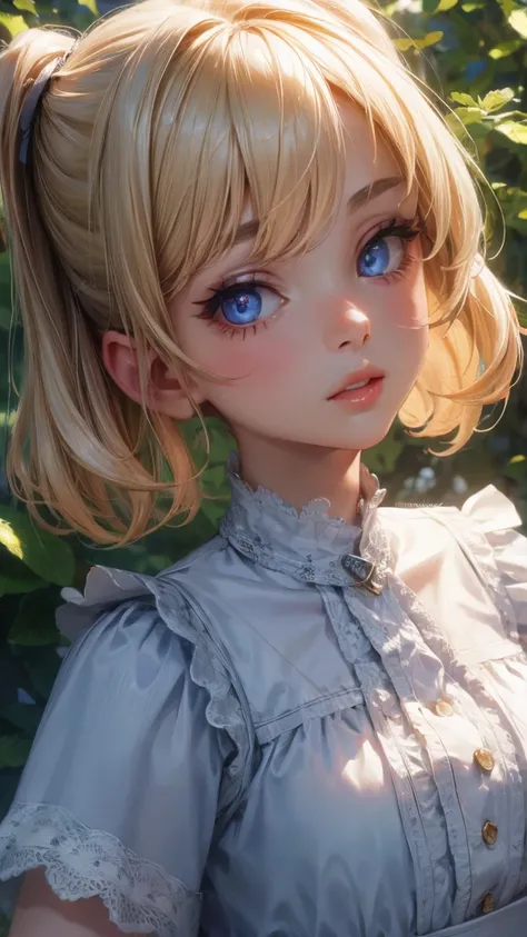 small girl, pale skin, big eyes, blonde hair, (((short twintails))), cute face, casual clothing, skirt, ((doll joints))