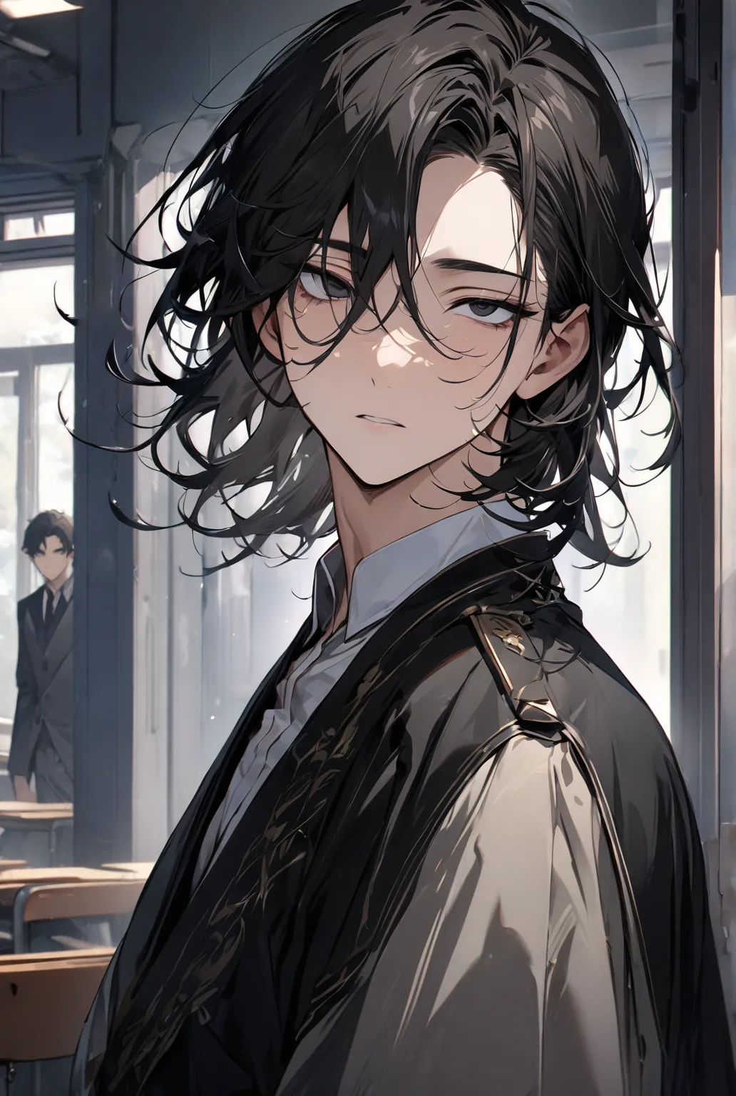 ((Best Quality)), (High Image Quality), ((Detailed Eye Description)), ((masterpiece)), ((Detailed:Face)), ((Handsome)), ((Detailed:eyes)), Solo,((perfect male body)), ((Detailed:Clothes)), ((Detailed:Hair)), (Black Hair), (Detailed hair flow), (Beautiful E...