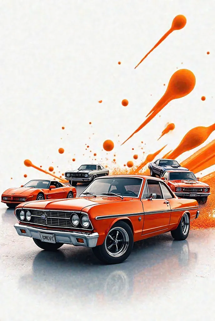 Create an advertising banner for a hotwheels scale car store that is striking with white background colors and a touch of orange and that has many scale cars in the design
