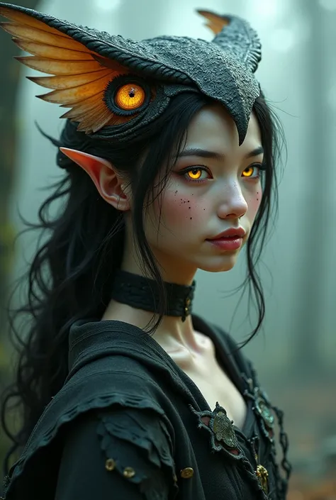 Girl with owl ears and yellow eyes 