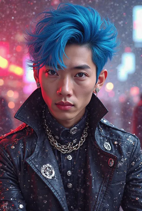 T.THE.P from the South Korean band BIGBANG, Funny, in glamorous clothes with blue hair