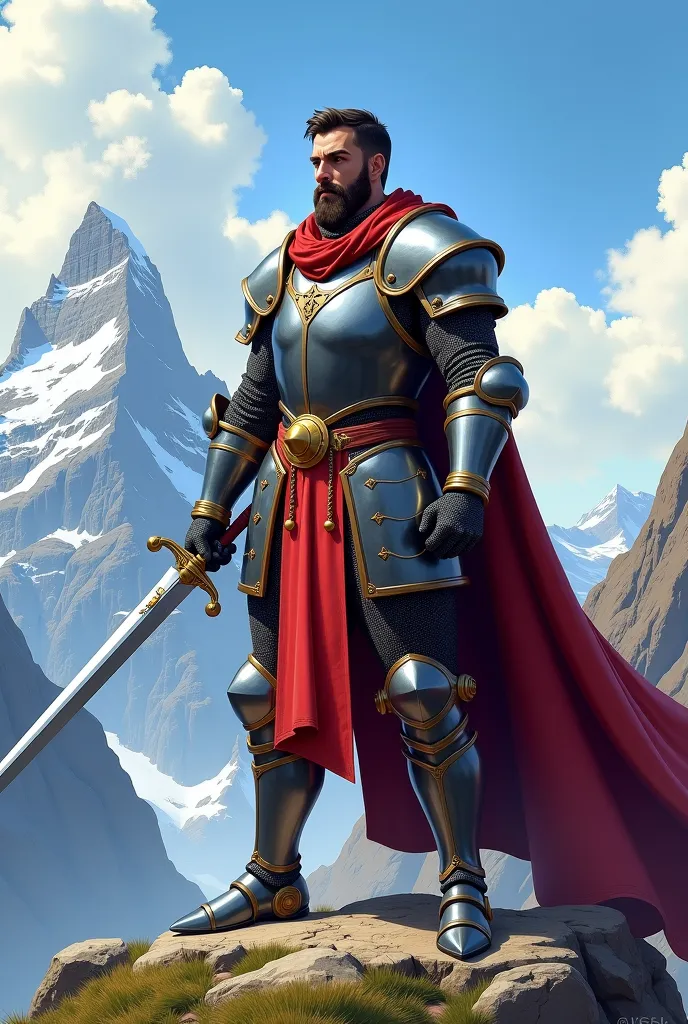 Arafat knight standing on a mountain with a sword, Character portrait inspired by Johannes Helgeson, Artstation Contest Winner, Fantasy art,  Knight's painting ,  Fantasy Paladin ,  Paladin Male , Fantasy Knight, Portrait of a knight, Medieval fantasy game...