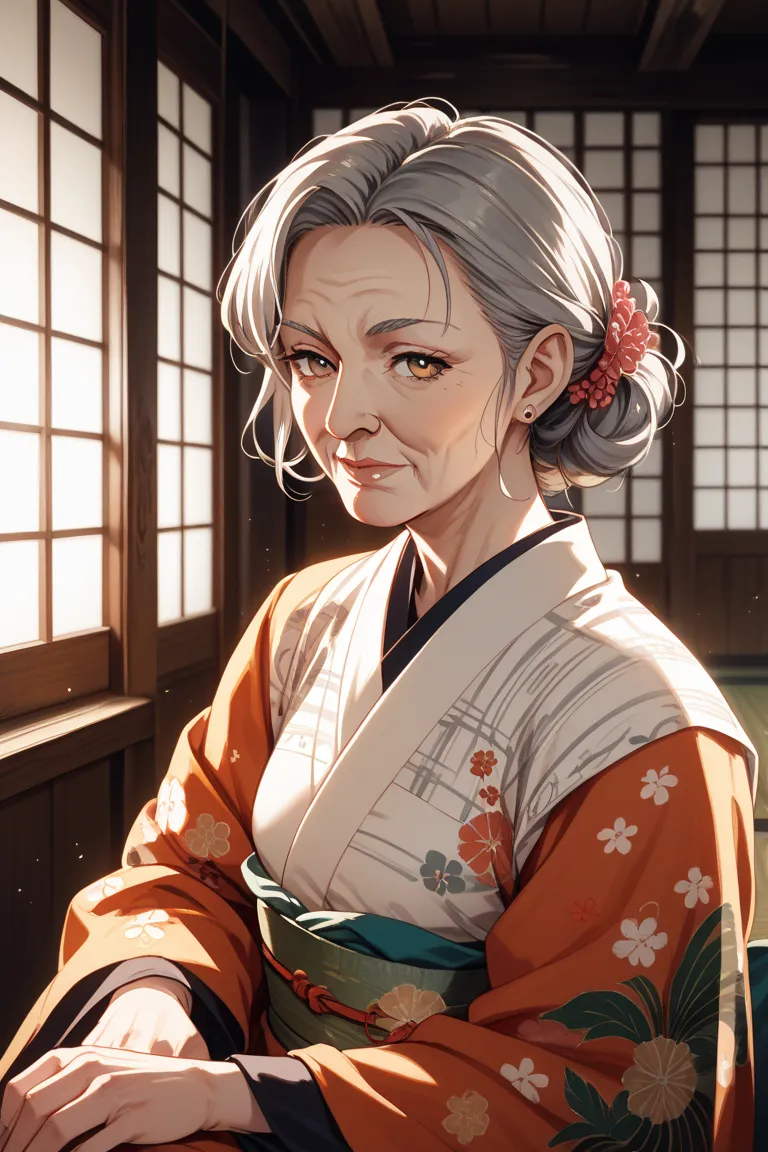 Please draw a portrait of a、Please draw a portrait of the short-haired old man rakugo storyteller。