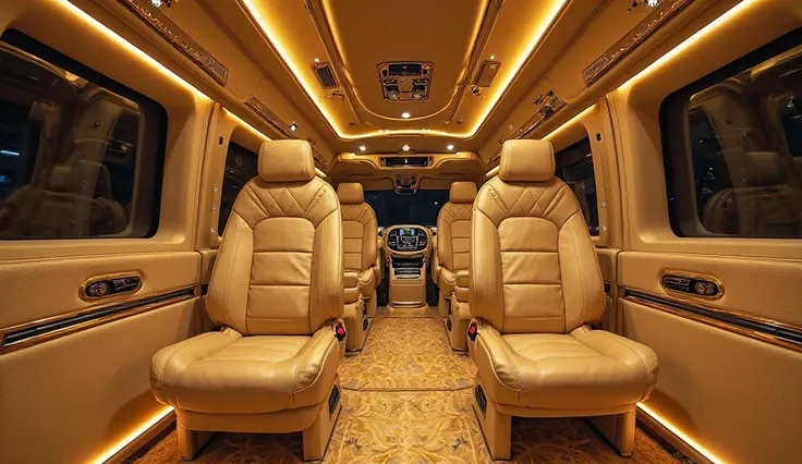  Roamer van ka full front interior design view ka luxury gold color ki.picture in showroom 