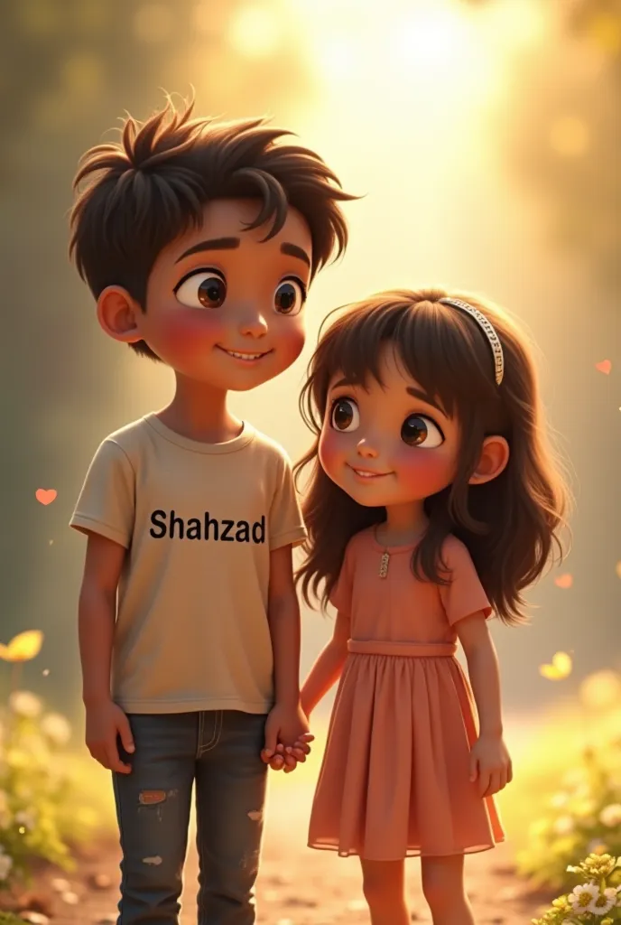 Boy and girl boy tee shirt on writing shahzad