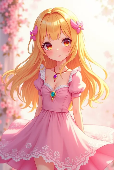 Pngtuber anime blonde girl pink and white dress