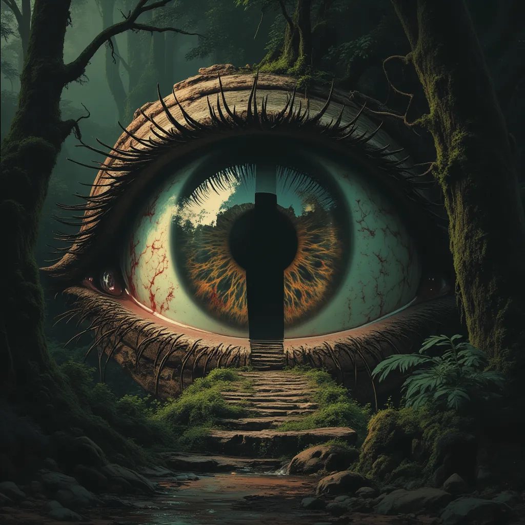 vertical pupil eye in the style of Lovecraftian horror Novel cover,Thailand