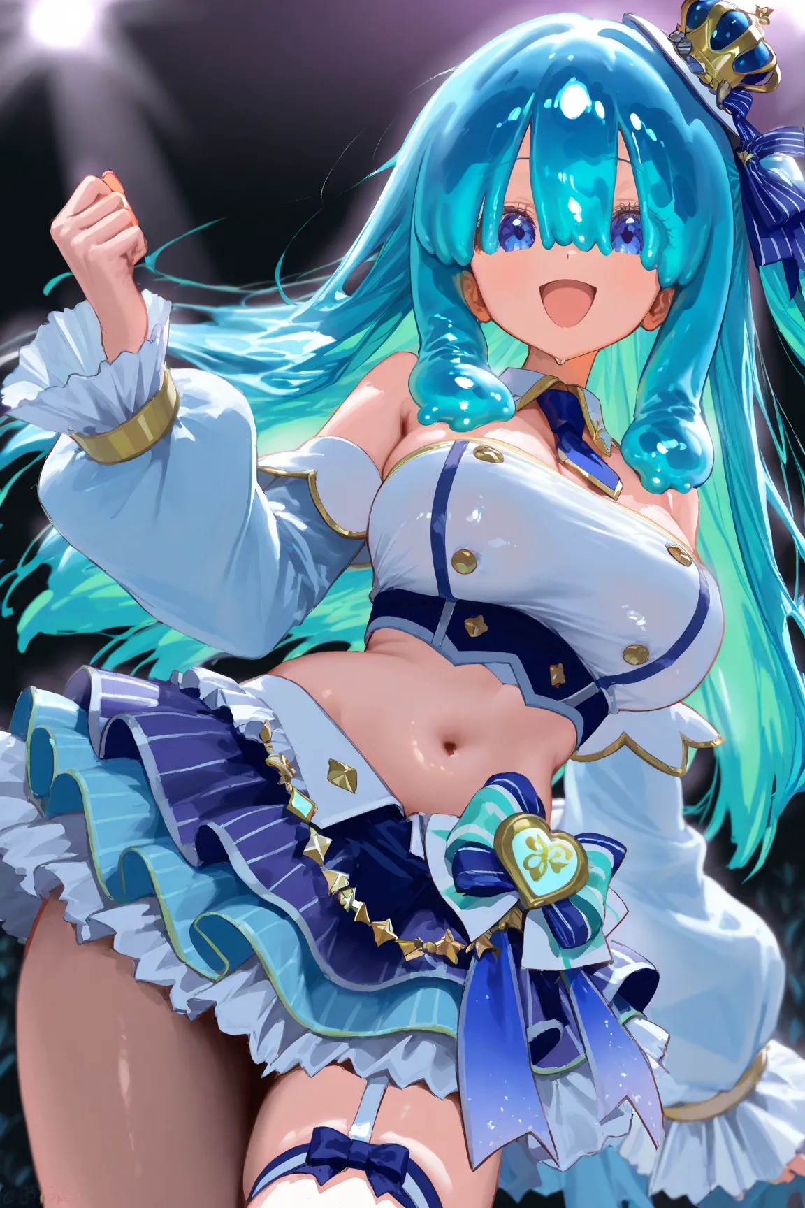  1girl , High Resolution, detailed eyes,  masterpiece、8k、Slime Hair、large breasts, idol costume、