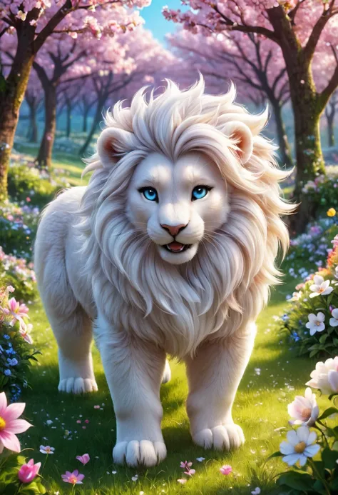 (best quality,4k,8k,High Resolution,masterpiece:1.2),super detailed,realistic,beautiful, adorable by design,Shine,Like a lion once in a while、Tigers also mix、The tail３There are、The hands and legs are short and cute、夜間illumination,fairy tale, unicorn theme ...