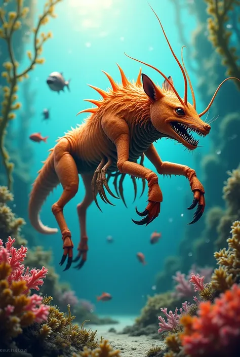 I want to create a wolf shrimp that is eating underwater food