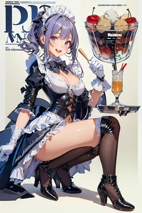 (small breasts:1.3), (perky chest:1.3), (pointed chest:1.2), (lolita fashion magazine cover:1.3),(from side:0.9),masterpiece, 1girl, Amazing Cleavage:1.2, thin waist, big ass, Raised sexy, small breast: 1.3, posed cleavage:1.2、(from below:1.2, best quality...