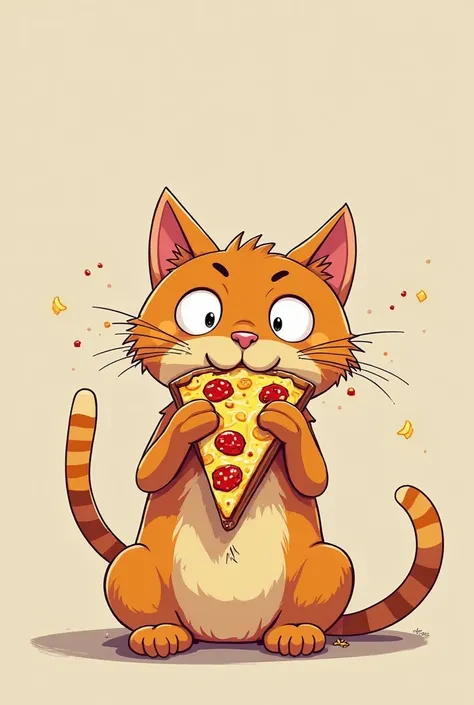 A cat that dits and eats pizza