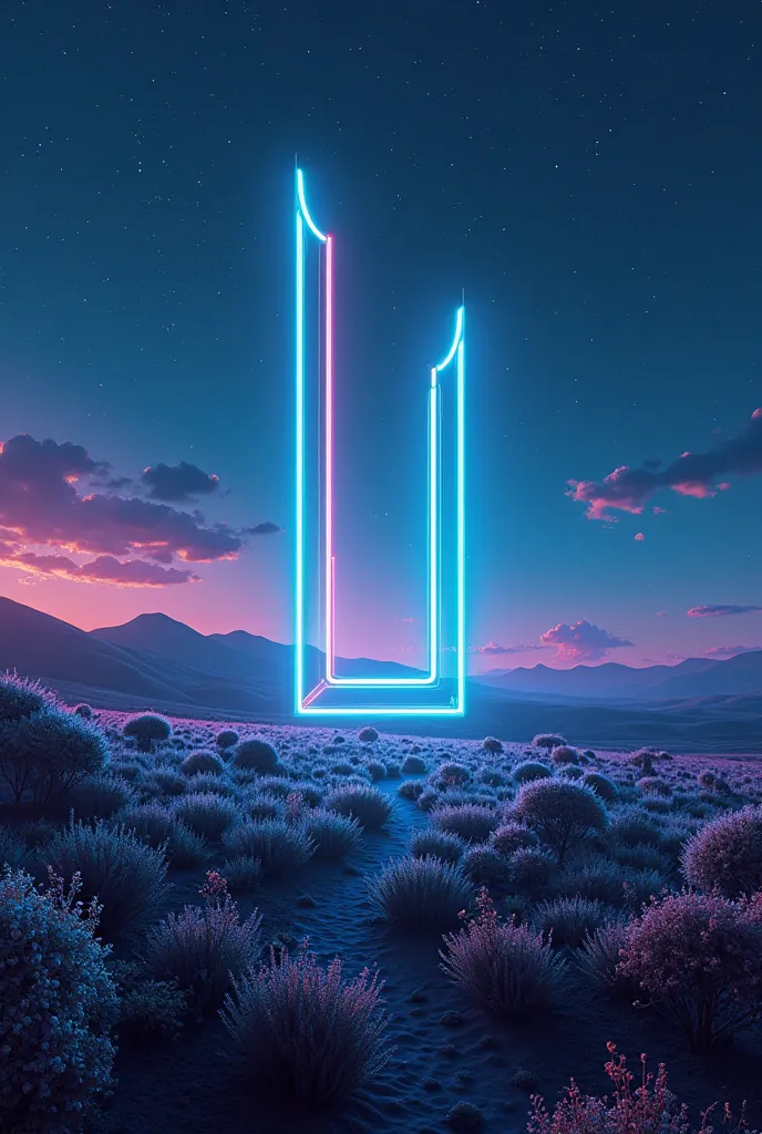 letter L , synthwave in the field at night, anime 