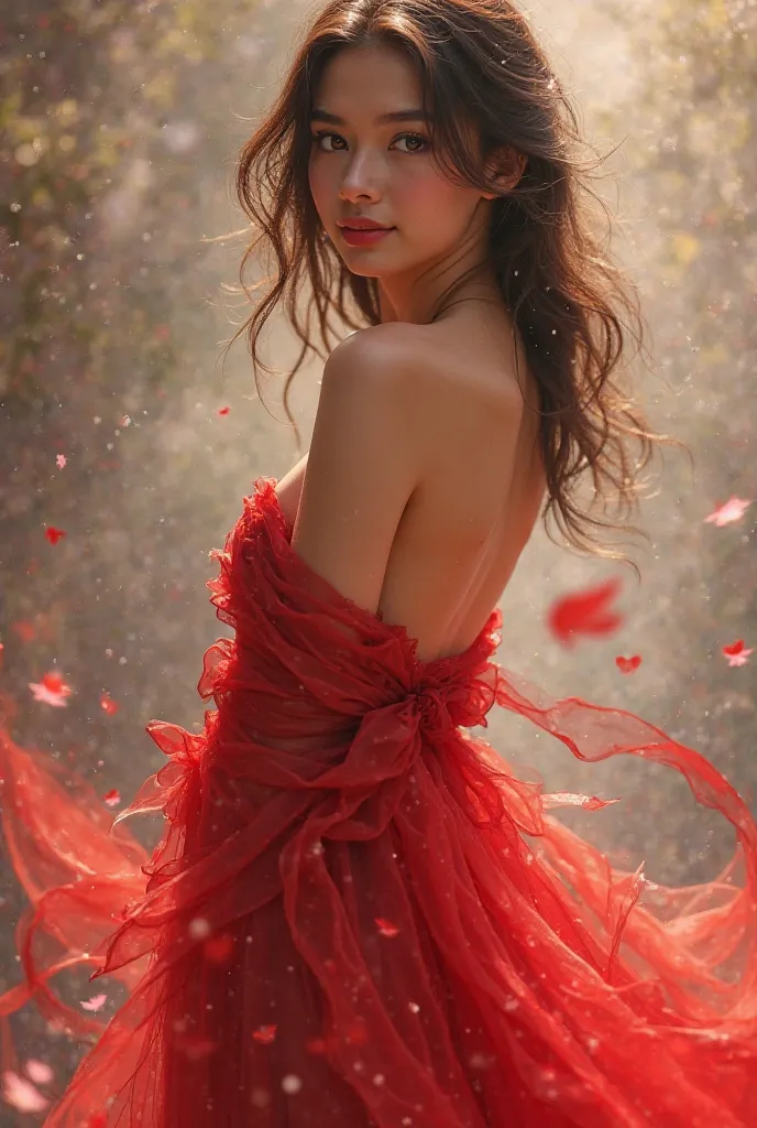 Girl in red gift ribbon