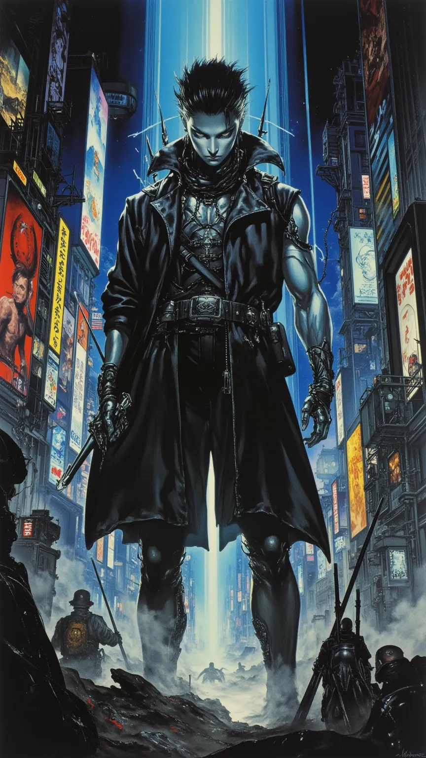 cyberpunk，full body，Painted by Shirou Masamune，in a highly detailed and dynamic style, 