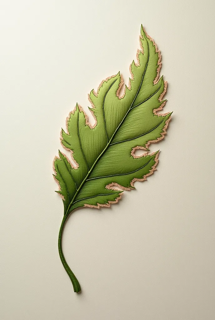 Embroidered picture of a wind leaf with torn edges