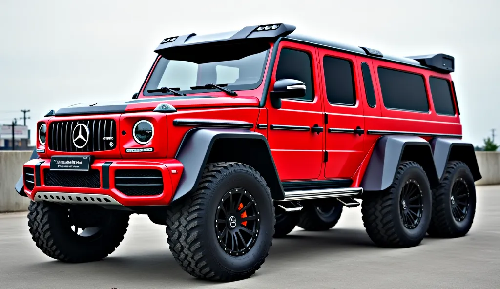 Here’s your new Mercedes BRABUS AMG 6×6 G900 in a shiny red-black color, left view. Let me know if you’d like any modifications!