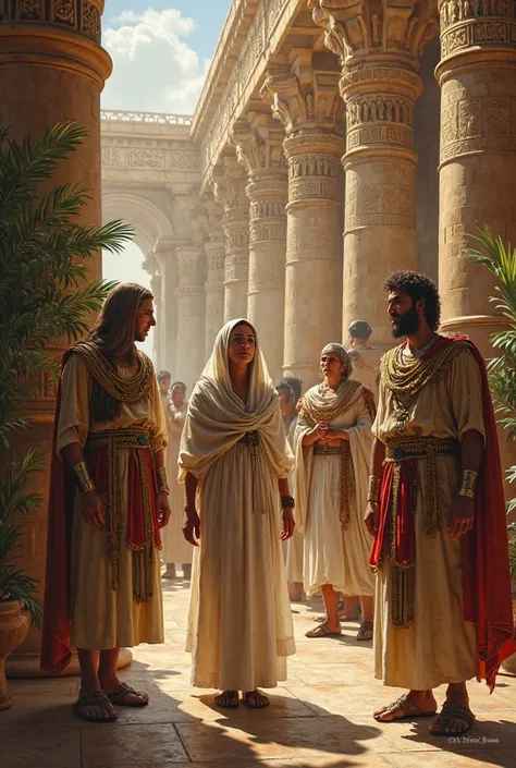 Pharaoh’s Court: Sarah being taken to Pharaoh’s palace, a grand and opulent setting, while Abraham looks on, worried.