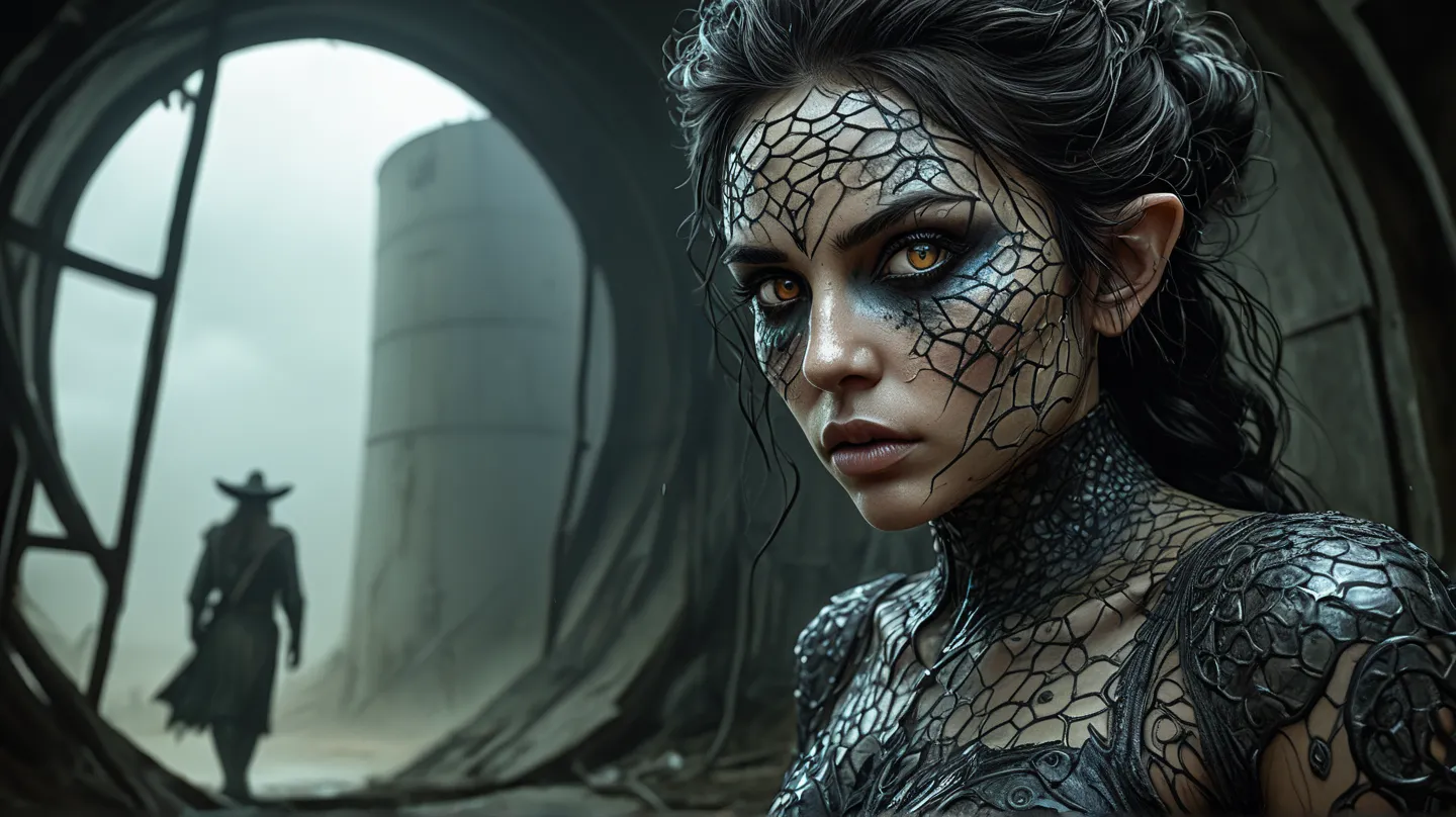 league of legends,full body length shot, adventure at oldest abandoned nuclear silo,desert [witch:elf:0.8],intricate details,pretty,natural skin texture,curly hair, hyper realism,extremely detailed,elegant style,eyes extremely detailed, high detailed eyes,...