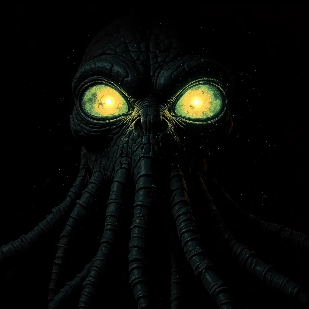 Cthulu eyes in black background in gothic style